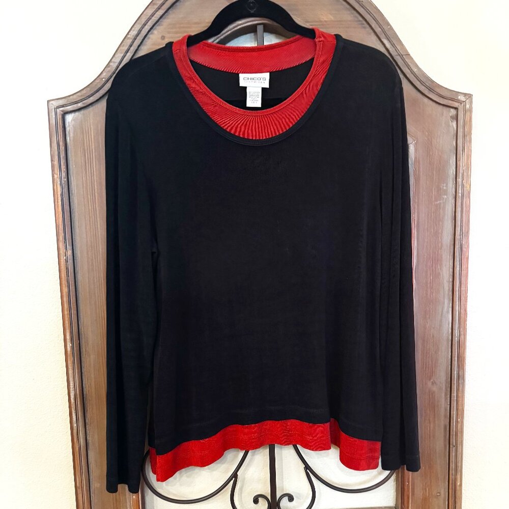 Chicos Travelers Layered Look Top. Acetate and Spandex. Great comfort and style!